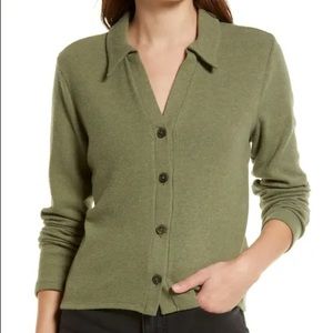 Madewell brushed rib crop polo cardigan in desert olive